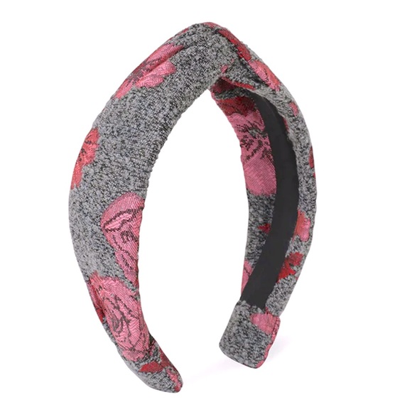 Autumn Adeigbo Pink & Grey Rose Jacquard Twist Headband - preowned like new! - Picture 1 of 4
